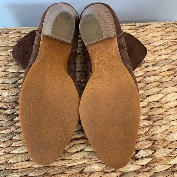 Tesori Karissa Suede Ankle Bootie Cognac Brown Split Front Shaft Stack Heel - Picture 4 of 10
